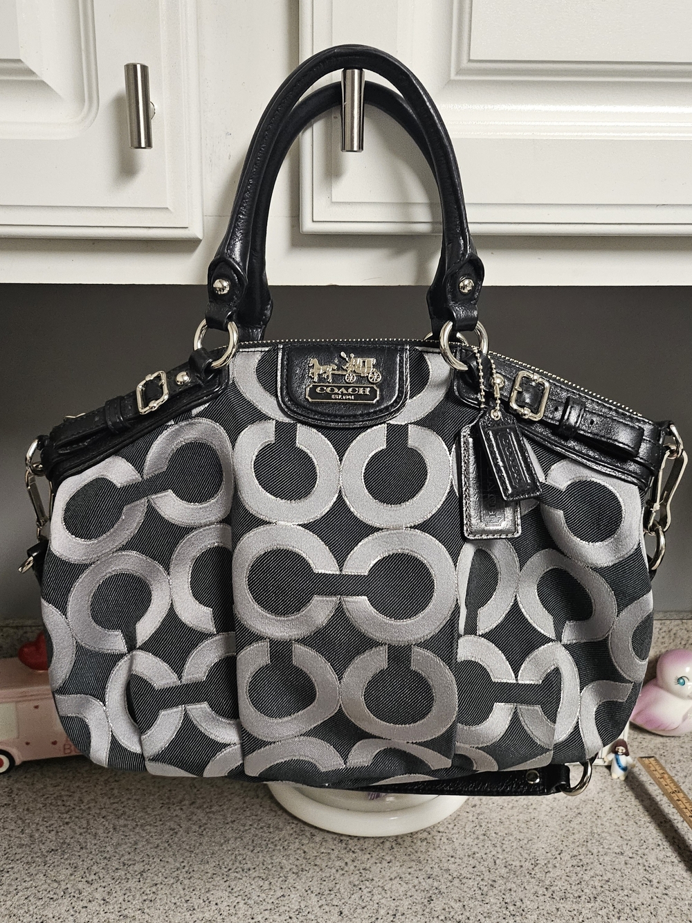 Coach Signature Black & Gray Canvas Satchel